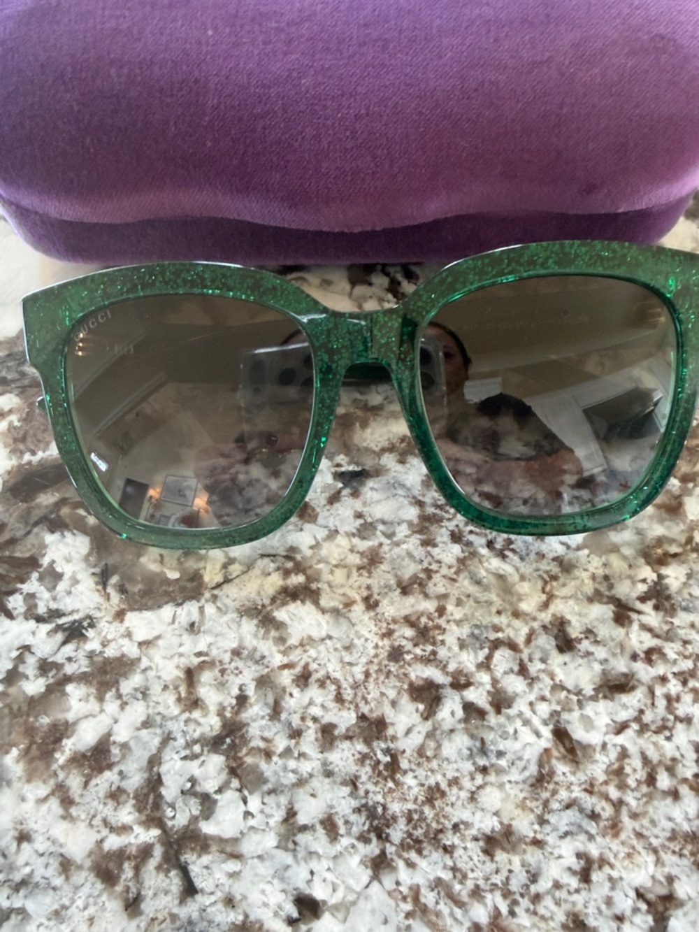 Gucci Sparkle Green Glitter Sunglasses with Gold Logos
